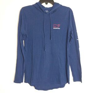 Vineyard Vines Mens Whale Outline Long-Sleeve Cotton Hoodie Tee Navy Size XS